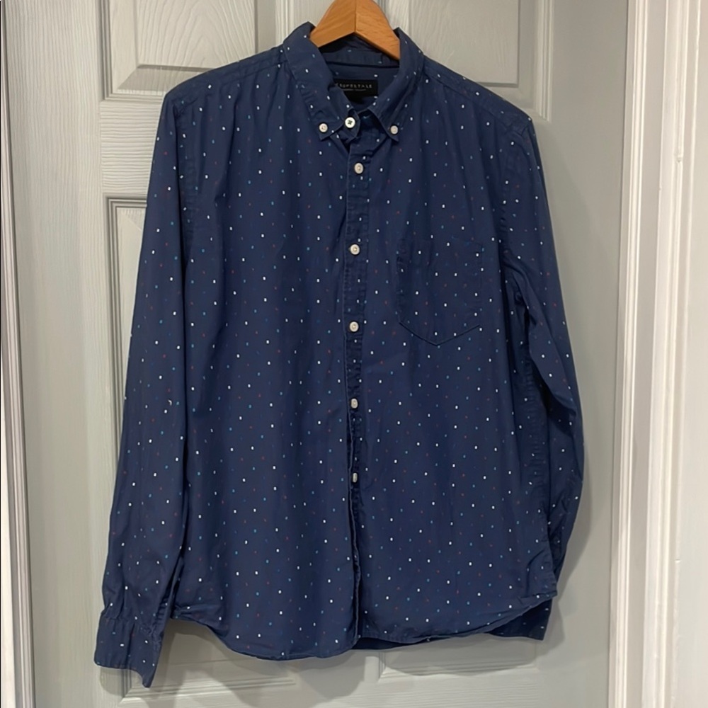 Aeropostale Men's M Blue Multicolor 100% Cotton Office Normcore Button Up Shirt